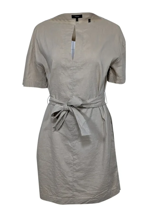 Theory - Beige Linen Blend Belted Shift Dress Sz 4