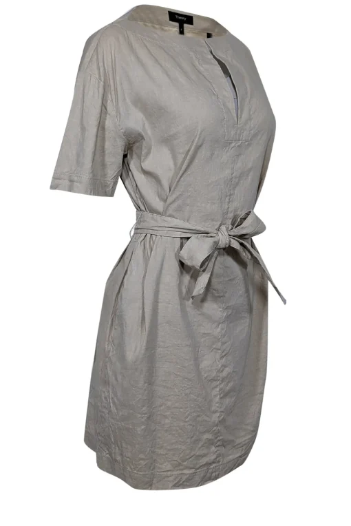 Theory - Beige Linen Blend Belted Shift Dress Sz 4