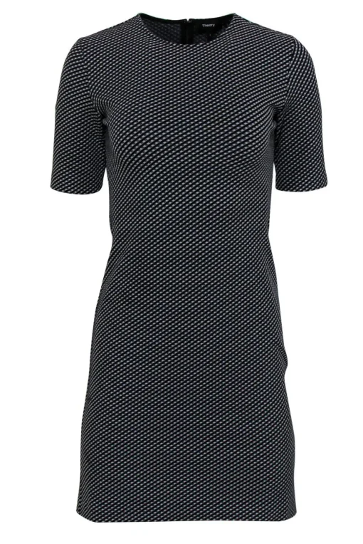 Theory - Black & Grey Geometric Print Short Sleeve Bodycon Dress Sz 2