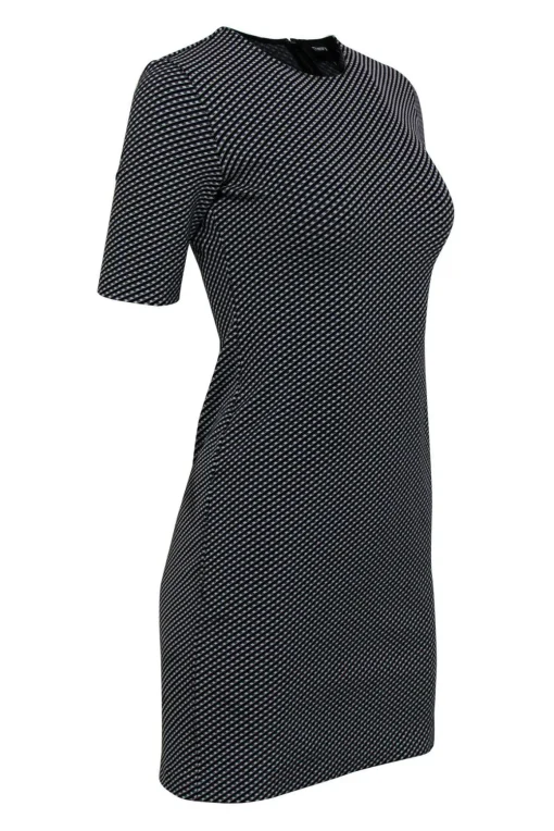 Theory - Black & Grey Geometric Print Short Sleeve Bodycon Dress Sz 2