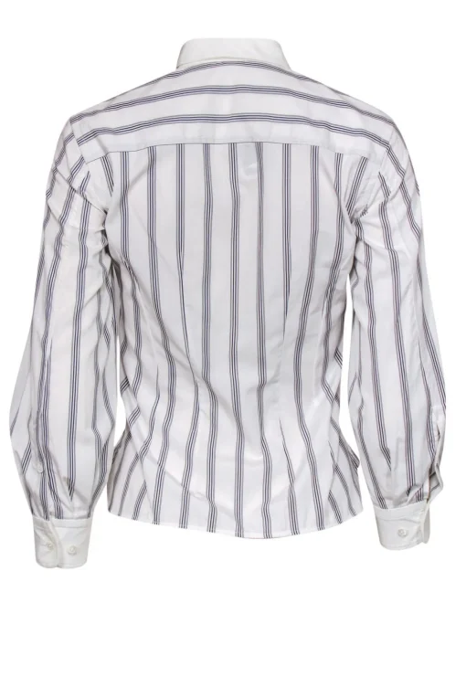 Theory - Black & White Striped Button-Up Blouse Sz P