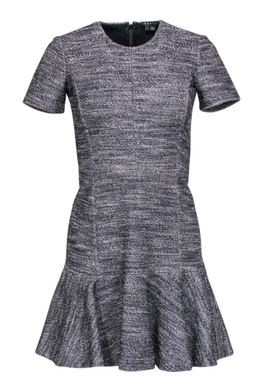 Theory - Black & White Tweed Dress w/ Flounce Hem Sz 2