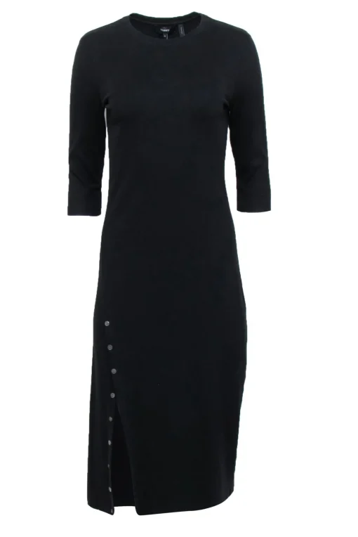 Theory - Black Knit Midi Dress w/ Buttoned Slit Sz M