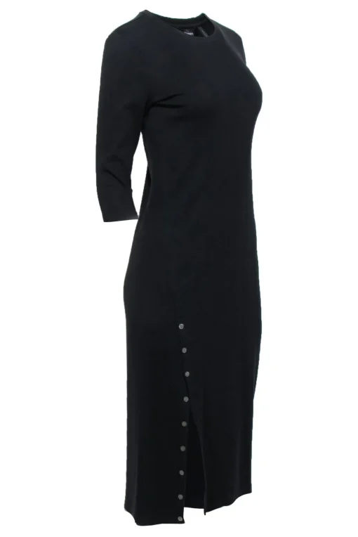 Theory - Black Knit Midi Dress w/ Buttoned Slit Sz M