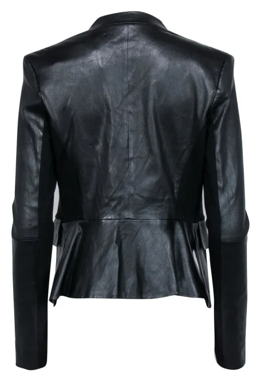 Theory – Black Leather Blazer Jacket w/ Front Lapels Sz M