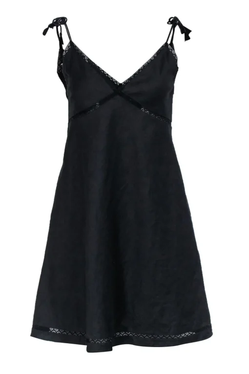 Theory - Black Linen Blend Sleeveless Lace Trim Dress Sz 0