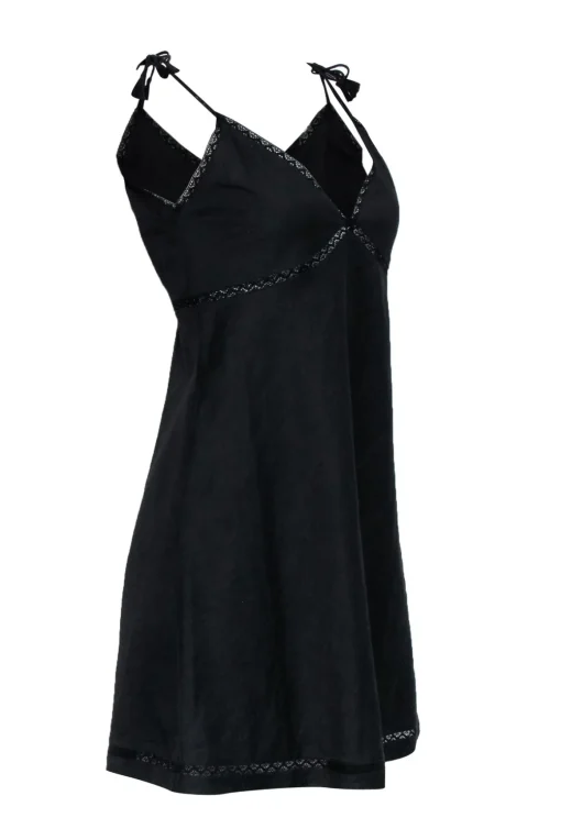 Theory - Black Linen Blend Sleeveless Lace Trim Dress Sz 0