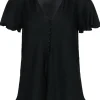 Theory - Black Short Sleeve Button-Front Silk Blouse Sz P