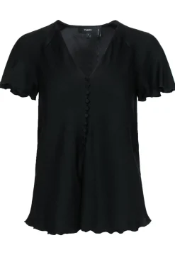 Theory - Black Short Sleeve Button-Front Silk Blouse Sz P