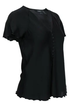 Theory - Black Short Sleeve Button-Front Silk Blouse Sz P
