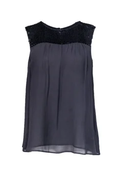 Theory - Black Silk Tank w/ Navy Sequins Sz M