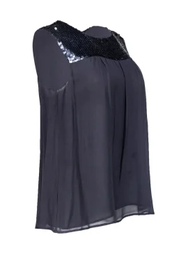 Theory - Black Silk Tank w/ Navy Sequins Sz M