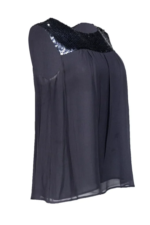 Theory - Black Silk Tank w/ Navy Sequins Sz M