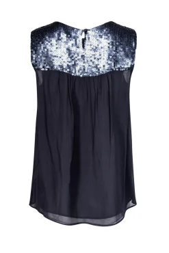 Theory - Black Silk Tank w/ Navy Sequins Sz M