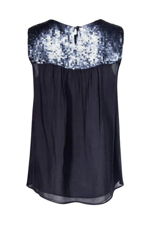 Theory - Black Silk Tank w/ Navy Sequins Sz M