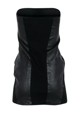 Theory - Black Strapless Bodycon Dress w/ Faux Leather Paneling Sz 6