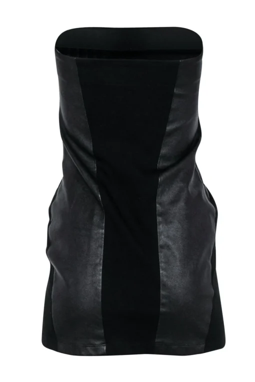Theory - Black Strapless Bodycon Dress w/ Faux Leather Paneling Sz 6