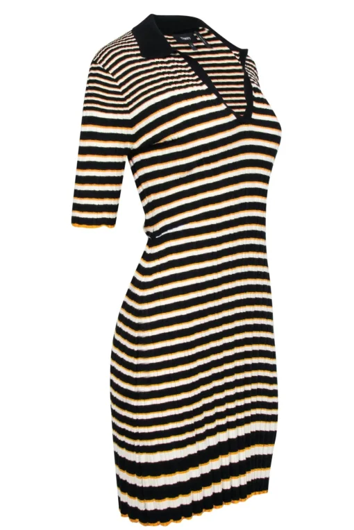 Theory - Black, Yellow, & White Striped Knit Polo Dress Sz S