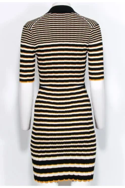 Theory - Black, Yellow, & White Striped Knit Polo Dress Sz S