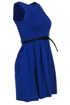 Theory - Blue Sleeveless Pleated Fit & Flare Dress w/ Belt Sz 0