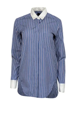 Theory - Blue w/ Red & White Stripes Long Sleeve Button Down Sz P