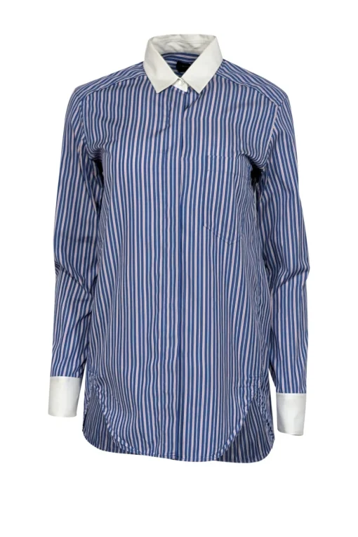 Theory - Blue w/ Red & White Stripes Long Sleeve Button Down Sz P