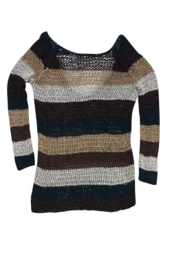 Theory - Brown & Green Striped Knit Scoop Back Sweater Sz M