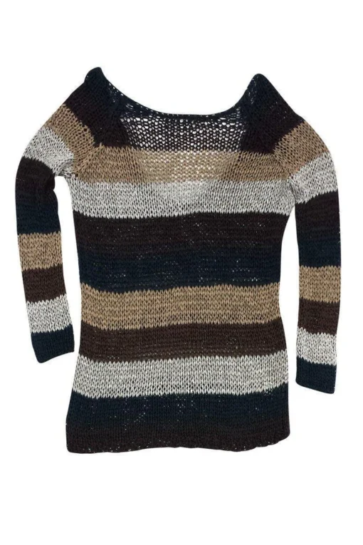 Theory - Brown & Green Striped Knit Scoop Back Sweater Sz M