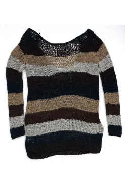 Theory - Brown & Green Striped Knit Scoop Back Sweater Sz M