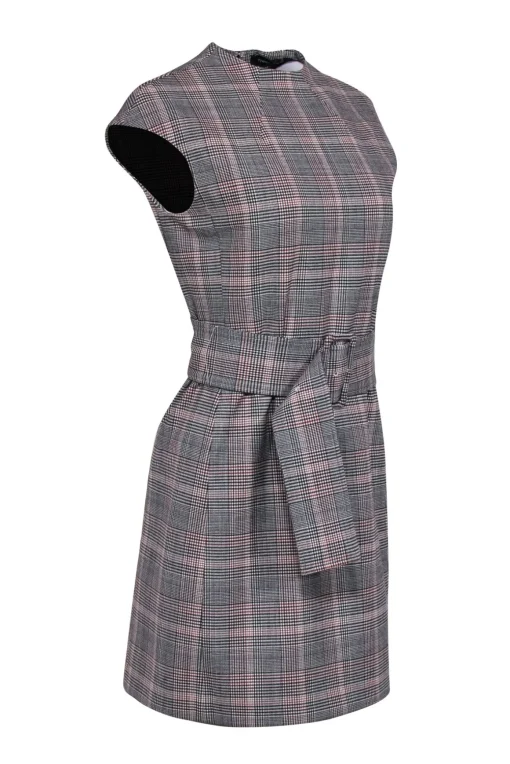Theory - Brown & Merlot Plaid Cap Sleeve Sheath Dress Sz 4