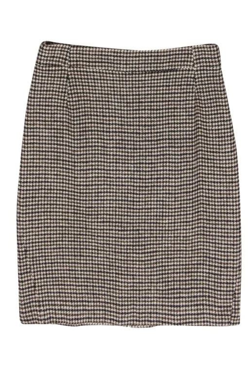 Theory - Brown Wool Houndstooth Pencil Skirt Sz 8