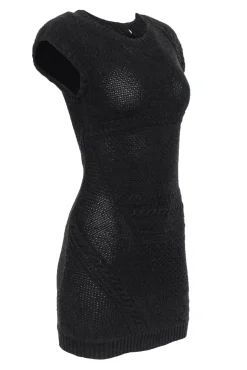 Theory - Dark Brown Cap Sleeve Cotton & Wool Blend Sweater Dress Sz P