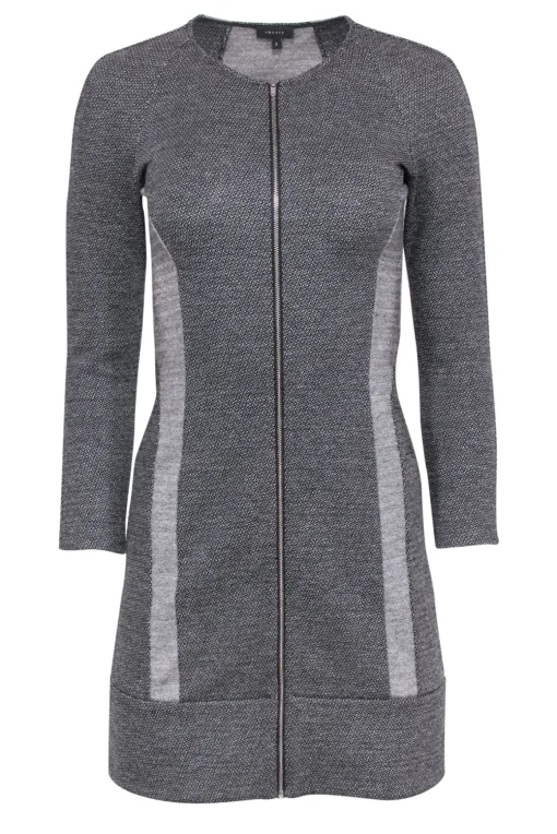 Theory - Gray & Black Long Sleeve Zip-Up Knit Dress Sz 2