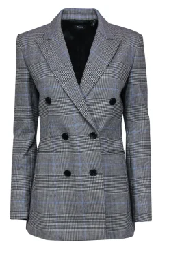 Theory - Gray Glen Plaid Double Breasted Blazer Sz 6