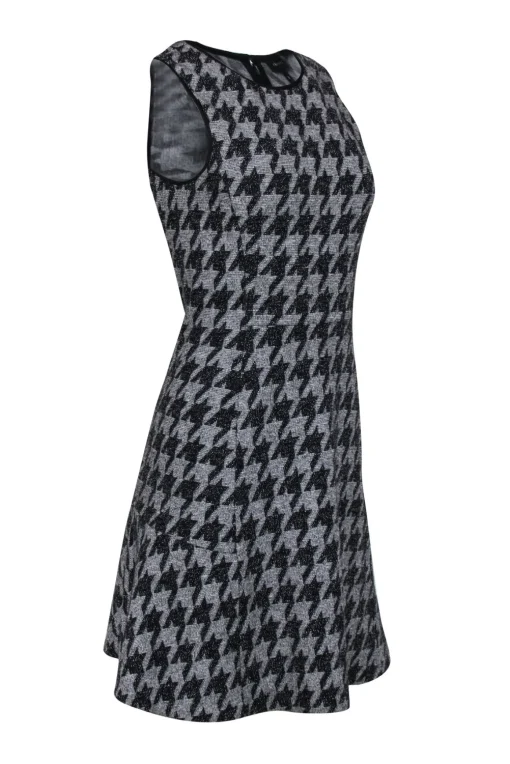 Theory - Grey & Black Houndstooth Fit & Flare Sleeveless Dress Sz 6