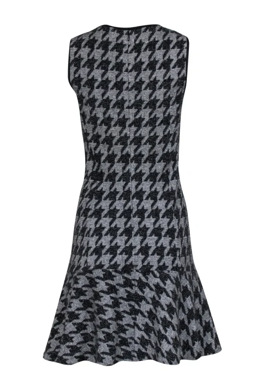 Theory - Grey & Black Houndstooth Fit & Flare Sleeveless Dress Sz 6