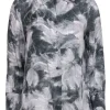 Theory - Grey & White Abstract Floral Print Button-Up Silk Blouse Sz L