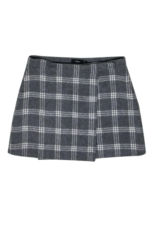 Theory - Grey Plaid Wool Blend Wrap Miniskirt Sz 8