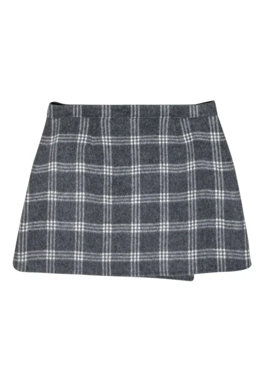 Theory - Grey Plaid Wool Blend Wrap Miniskirt Sz 8