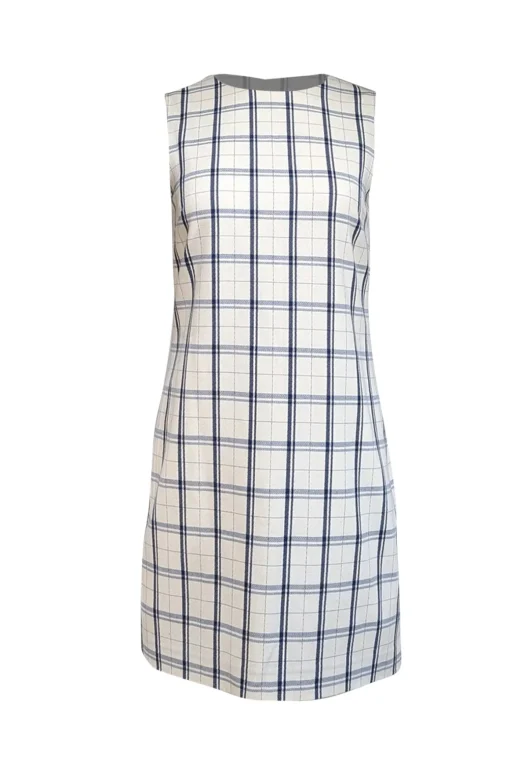 Theory - Ivory & Navy Plaid Sleeveless Sheath Dress Sz 4