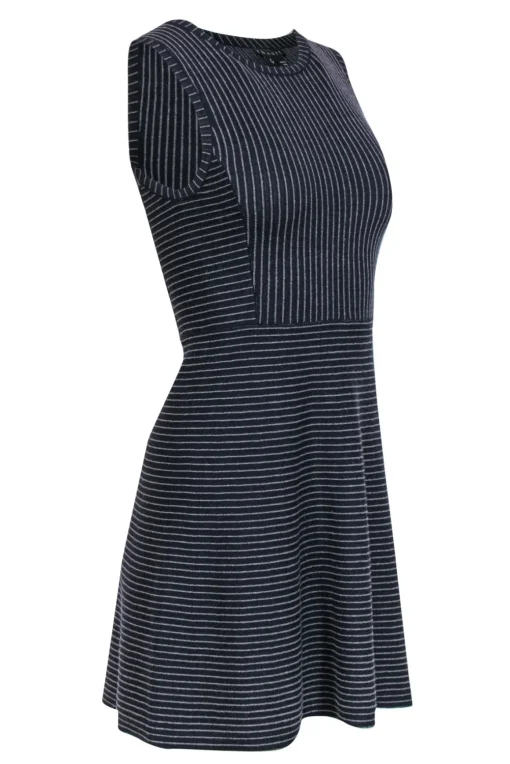 Theory - Navy & Gray Striped A-Line Wool Dress Sz P