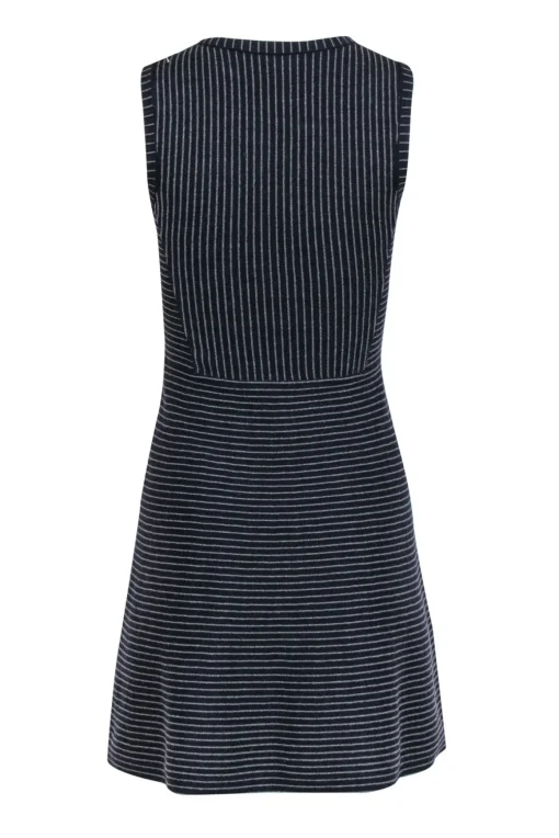 Theory - Navy & Gray Striped A-Line Wool Dress Sz P