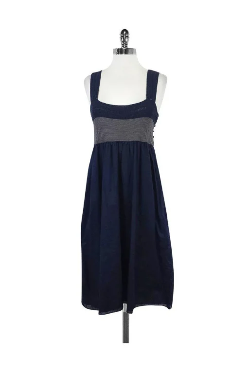 Theory - Navy Blue Crochet Strap Cotton Dress Sz L