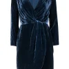 Theory - Teal Velvet Long Sleeve Faux Wrap Mini Dress Sz 6