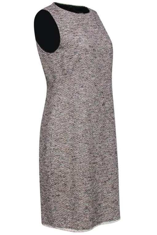 Theory - White & Multicolor Tweed Sleeveless Sheath Dress w/ Frayed Hem Sz 12