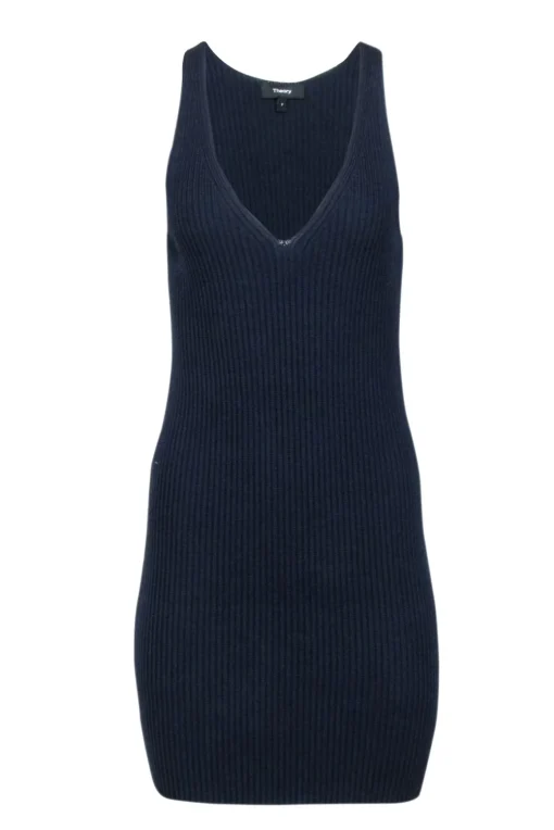Theory- Navy Ribbed Knit Mini Dress Sz P