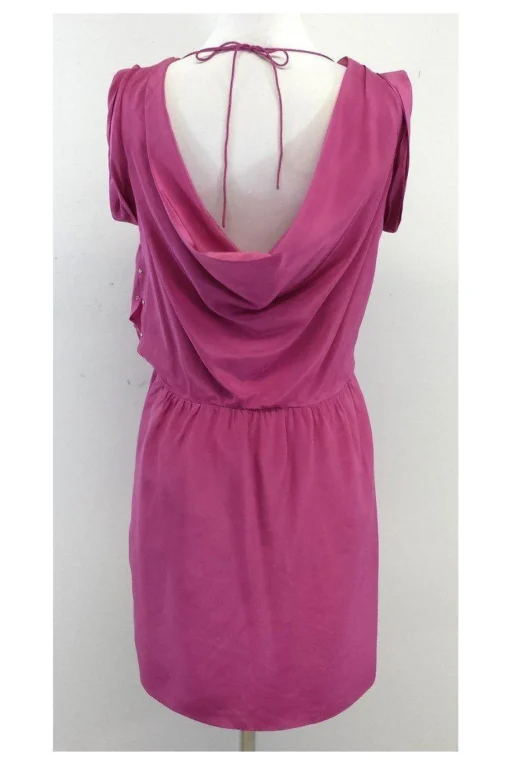 Tibi - Amaranth Pink & White Beaded Silk Short Sleeve Dress Sz 6