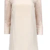 Tibi - Beige Silk Shift Dress w/ Crochet Sleeves Sz 0