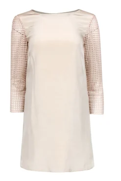 Tibi - Beige Silk Shift Dress w/ Crochet Sleeves Sz 0