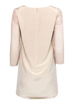 Tibi - Beige Silk Shift Dress w/ Crochet Sleeves Sz 0